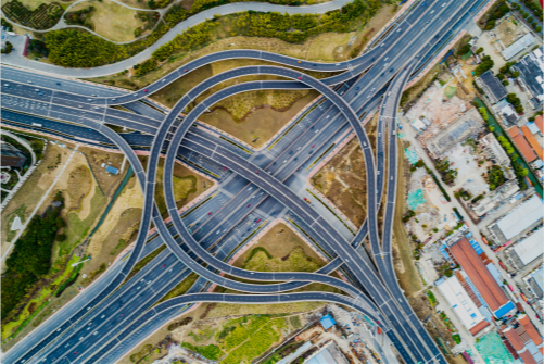 Luftaufnahme Autobahnkreuz – Symbol für Kommunikation