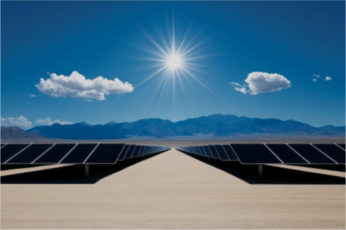 Solaranlage mit Bergen im Hintergrund – Symbol für Netzwerke