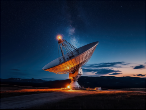 Satellitenschüssel bei Nacht – Symbol für Prozesse