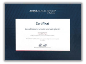 SAVECALL Avaya Cloud Office Zertifikat