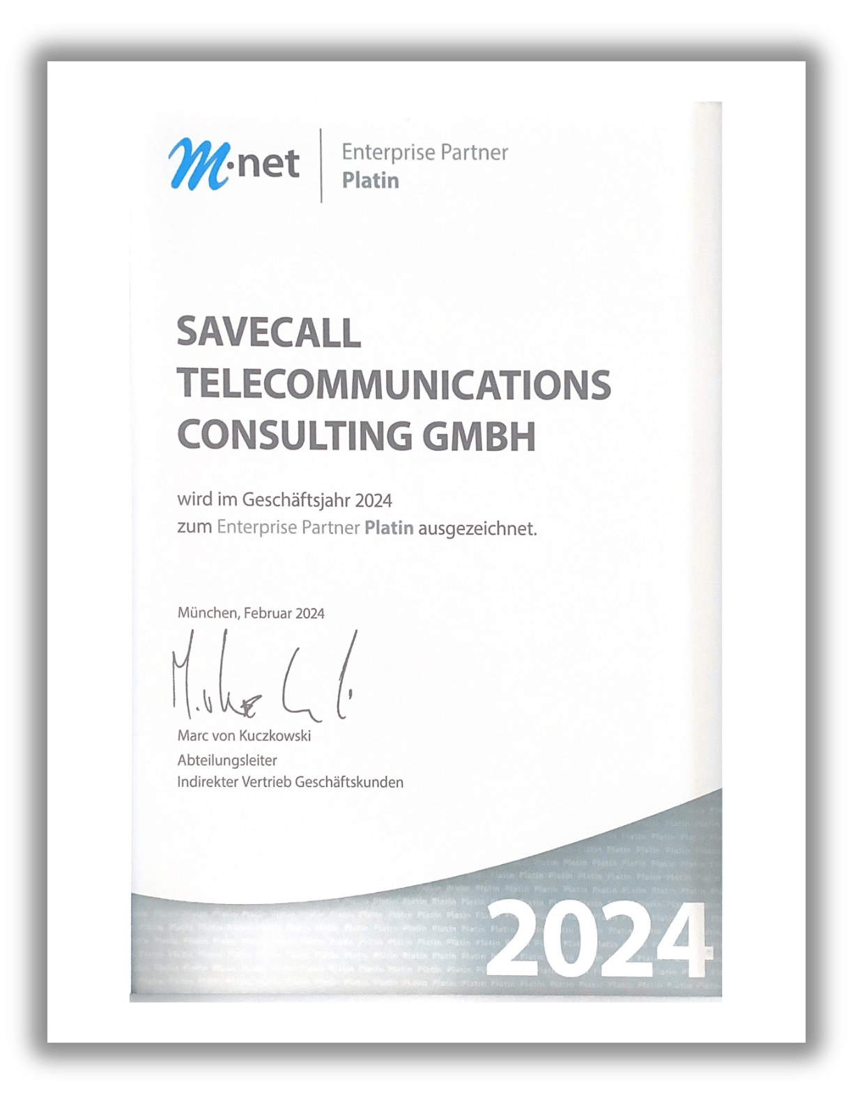 SAVECALL M-net Enterprise Partner Platin 2024