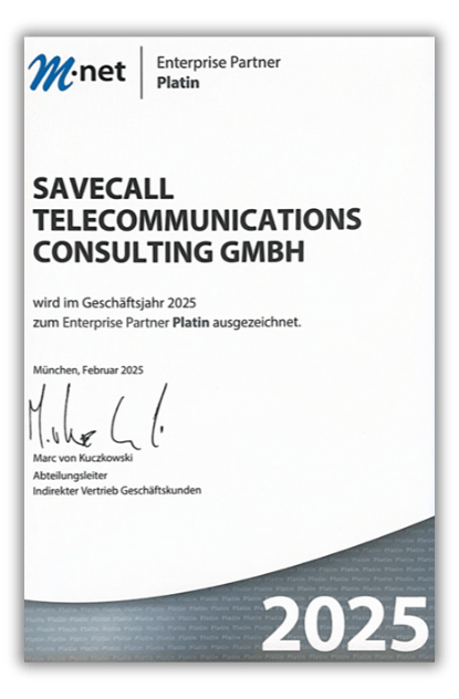 SAVECALL M-net Enterprise Partner Platin 2025