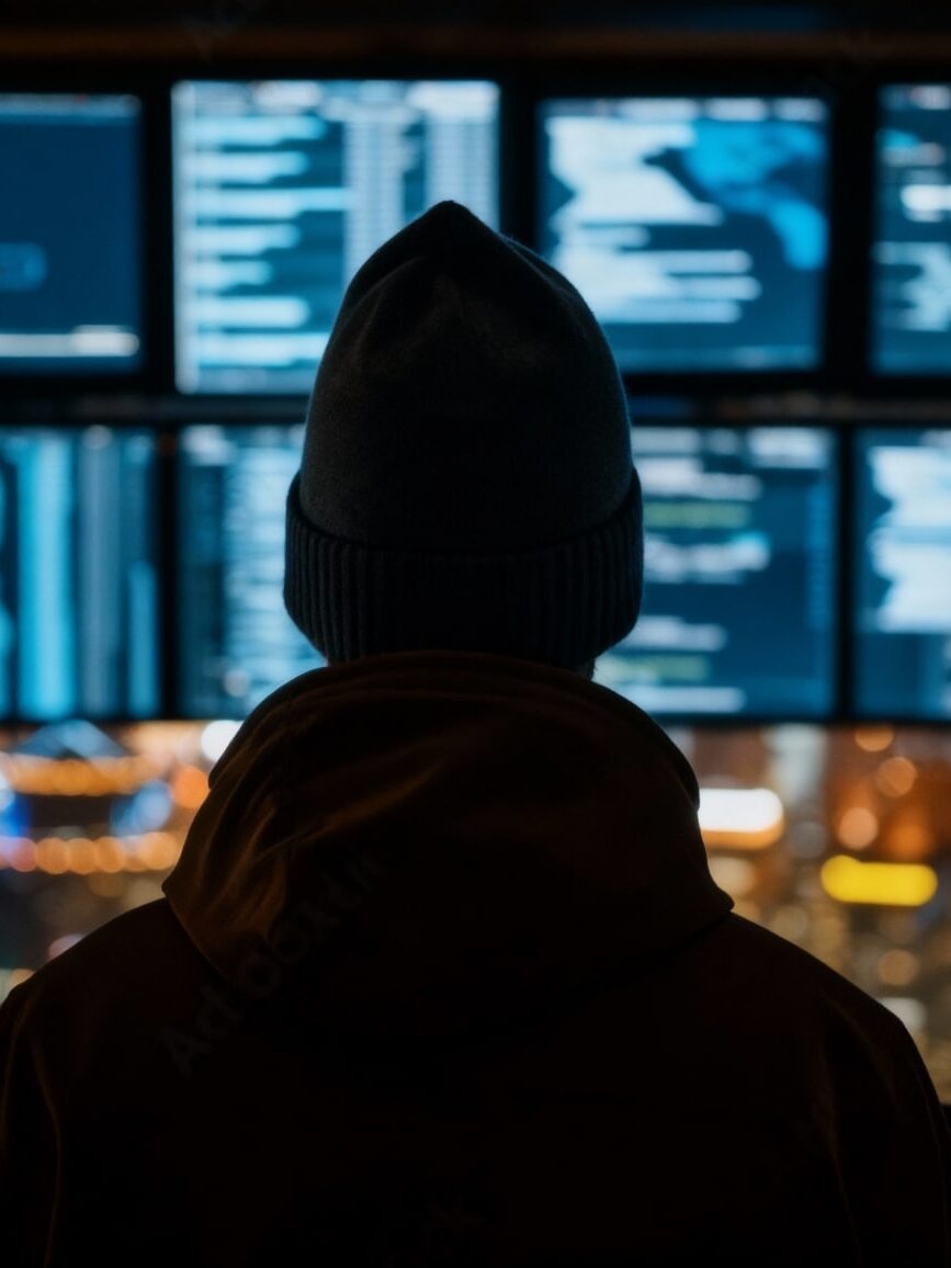 Ethical-Hacker vor mehreren Monitoren mit Sicherheitsdaten – Symbolbild für professionelle Penetrationstests in Unternehmen.