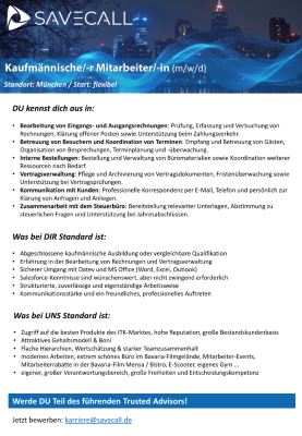Bild von SAVECALL Jobausschreibung für Kaufmännischen Mitarbeiter