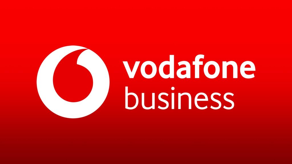 Vodafone Business Logo auf rotem Hintergrund.