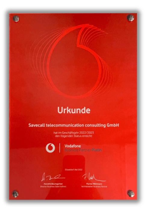 SAVECALL Vodafone Business Partner Platin 2022/23