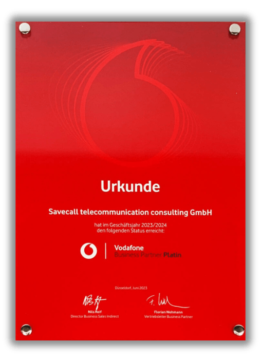 SAVECALL Vodafone Business Partner Platin 2023/24