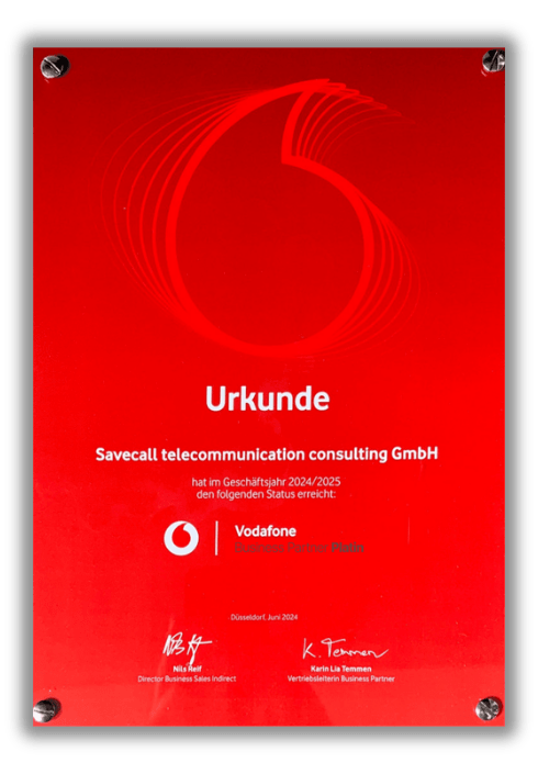 SAVECALL Vodafone Business Partner Platin 2024/25