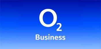 O2 Business Logo auf blauem Hintergrund.